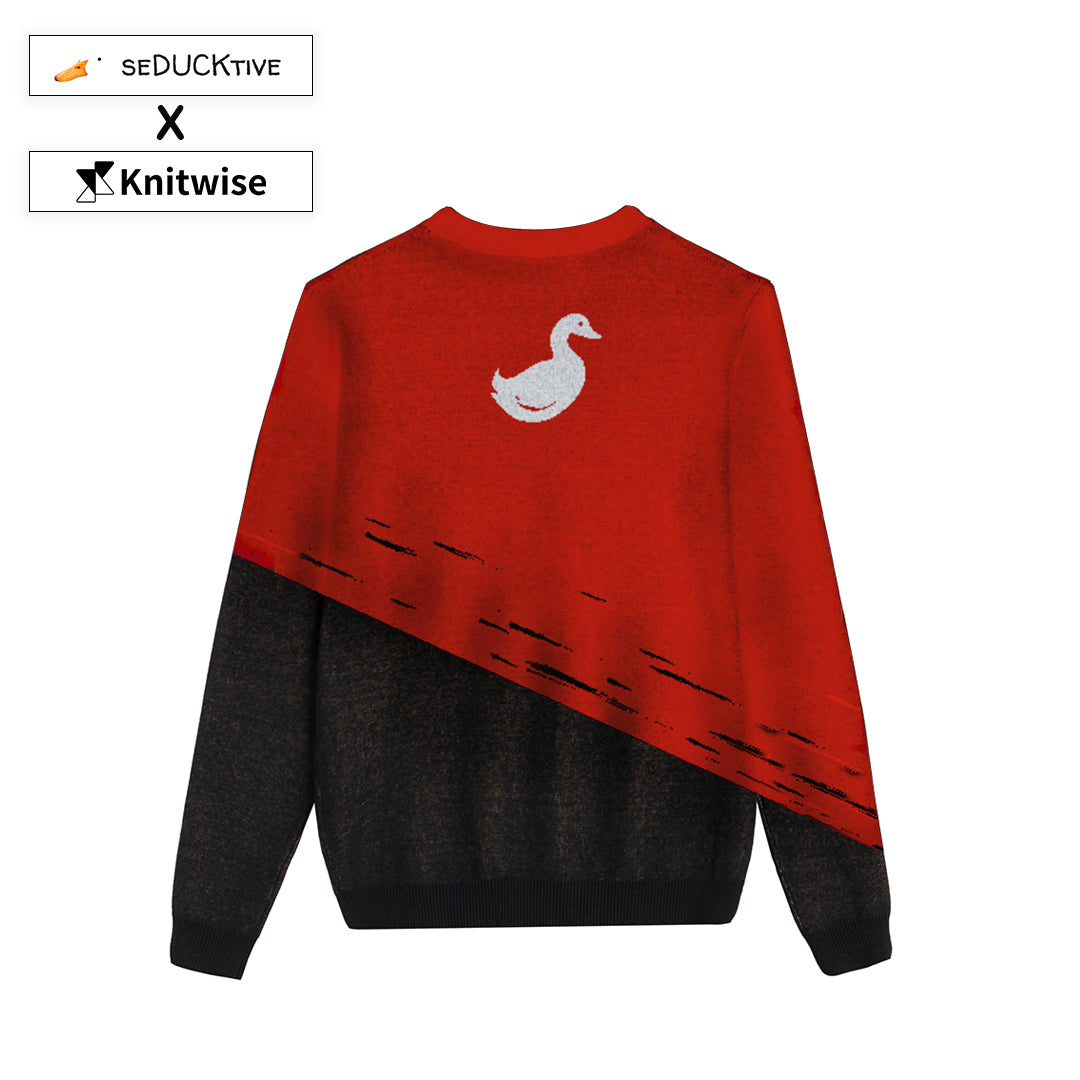 {Back} of {Red Duck and Cover Sweater} from {Knitwise}