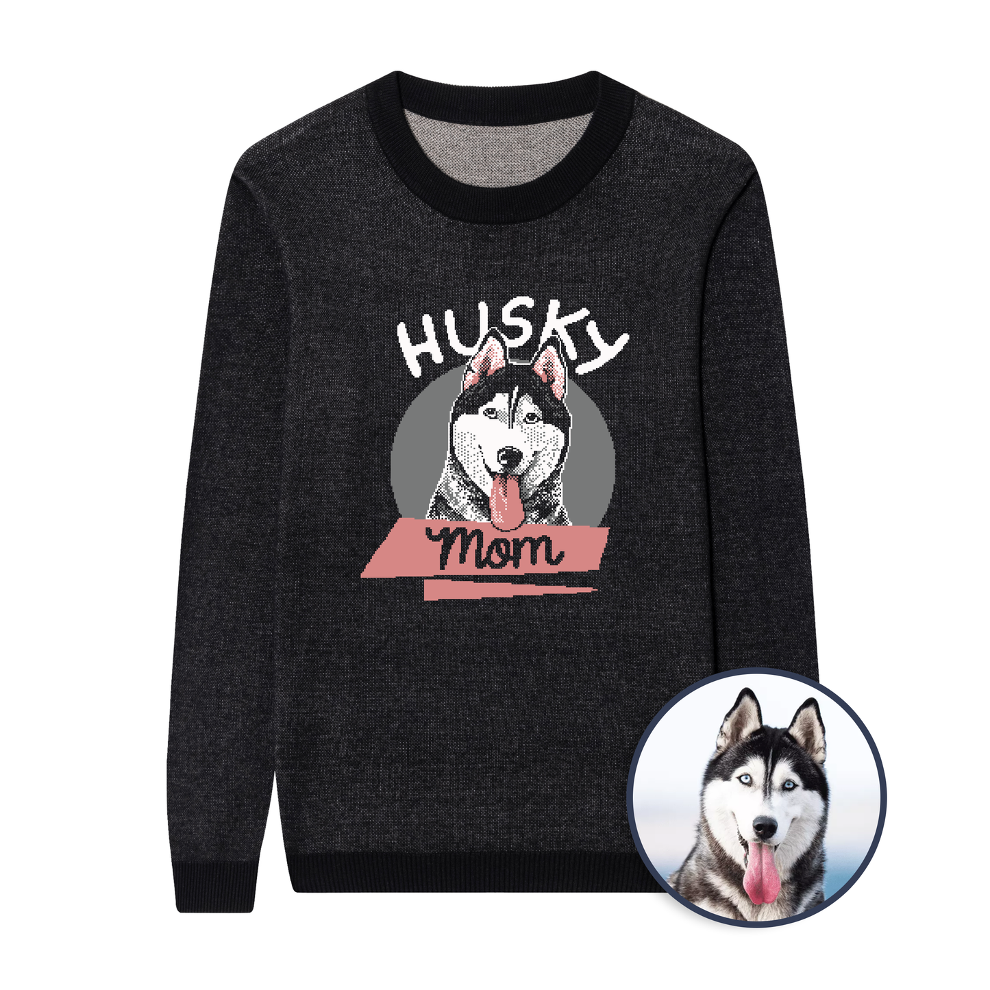 {Front} of {Black Custom Pet Breed Mom Sweater} from {Knitwise}