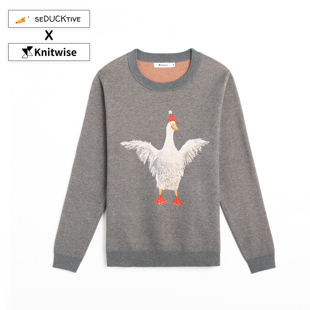 Front of Grey Spread Your Wings Sweater from Knitwise