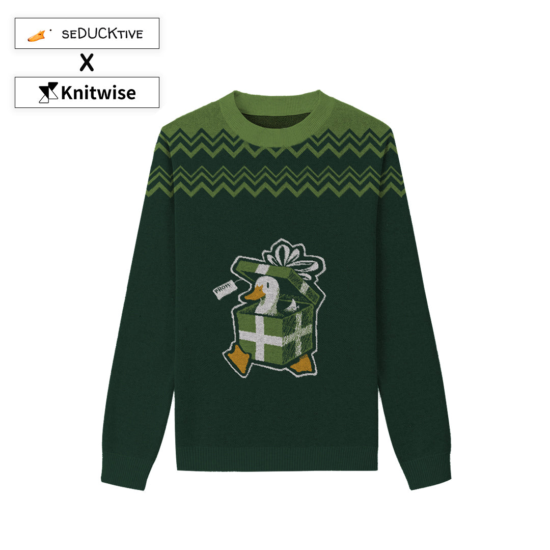 Front of Season's Quacks Sweater from Knitwise