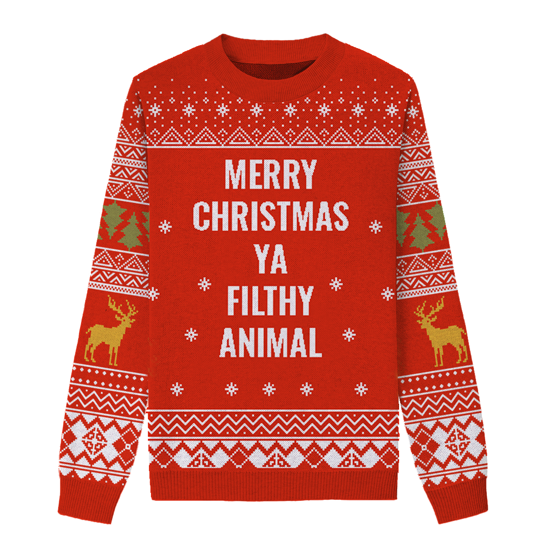 Merry Christmas Ya Filthy Animal Custom Knit Pullover Sweater