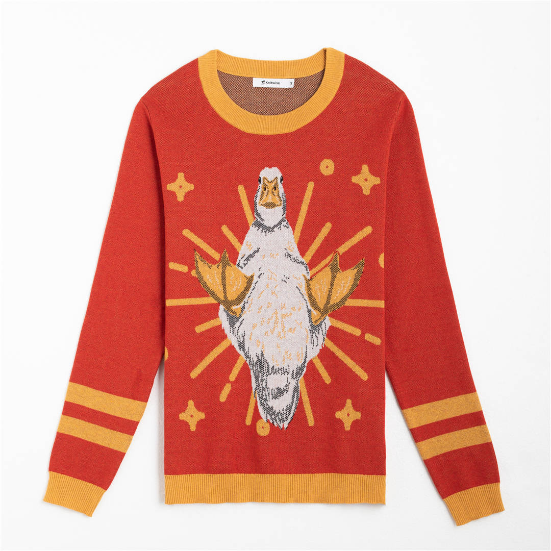 Front of Wrinkle the Golden Duck Sweater from Knitwise