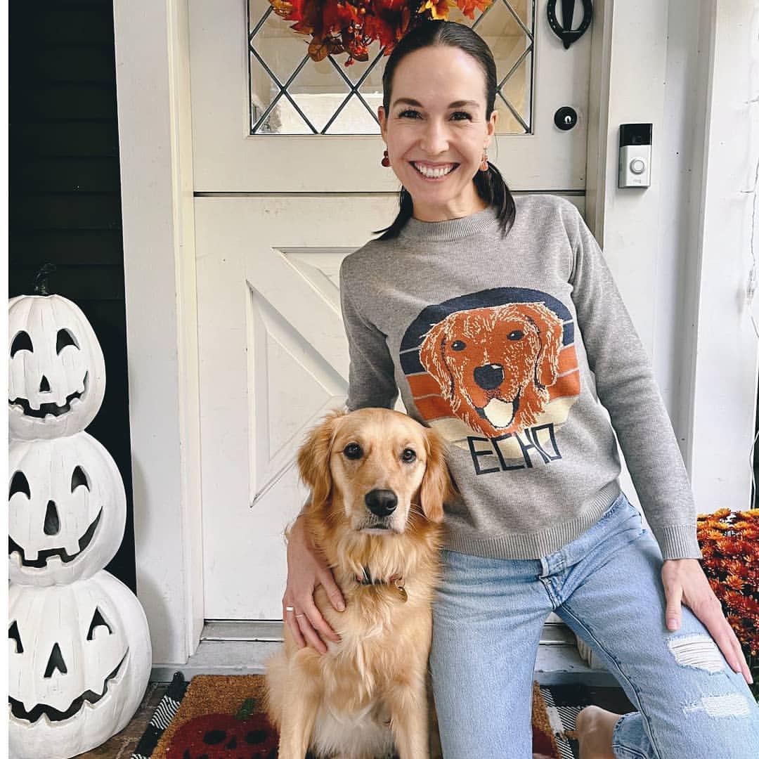{Front of Grey Pet Portrait With Retro Sunset Background Sweater from Knitwise}