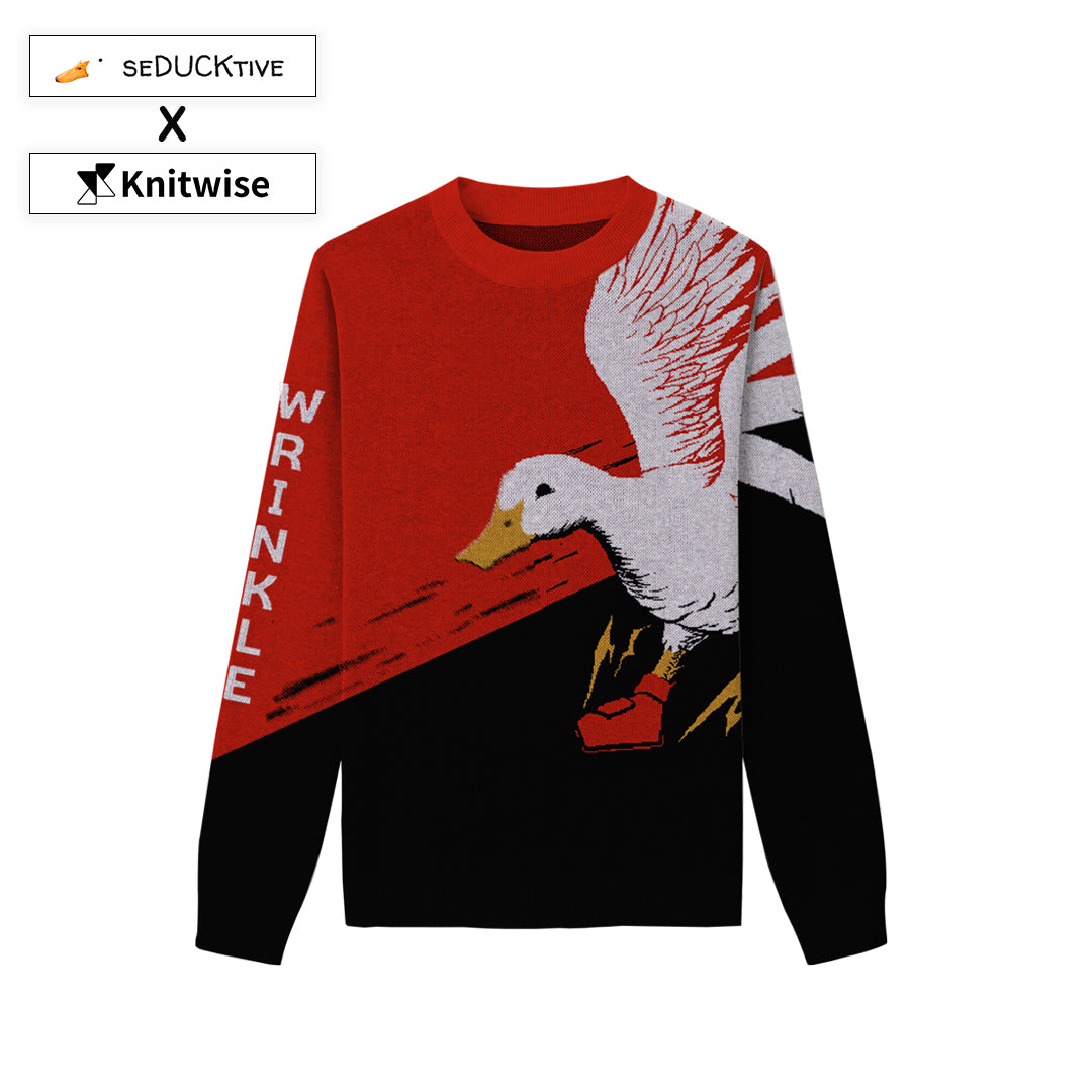 Front of Red Duck and Cover Sweater from Knitwise
