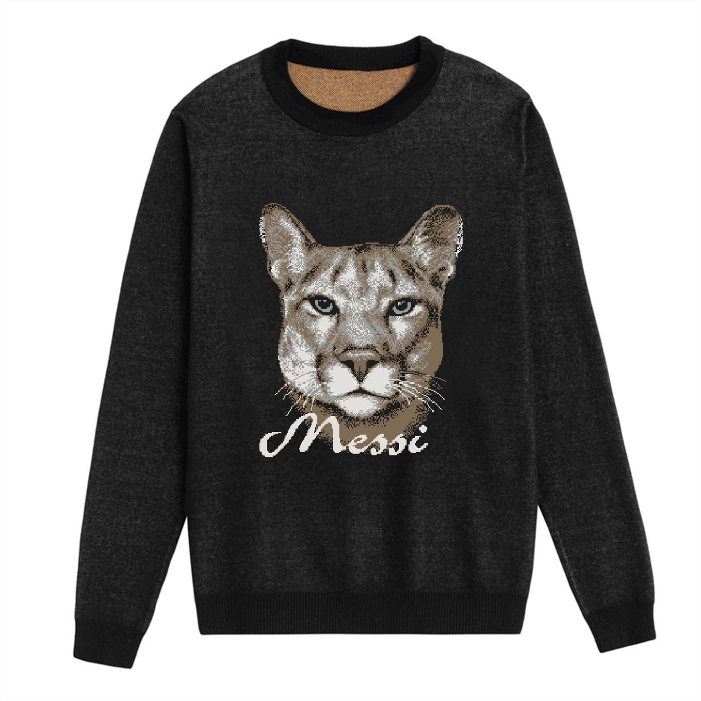 {Front} of {Chic Messi Sweater in Black} from {Knitwise}
