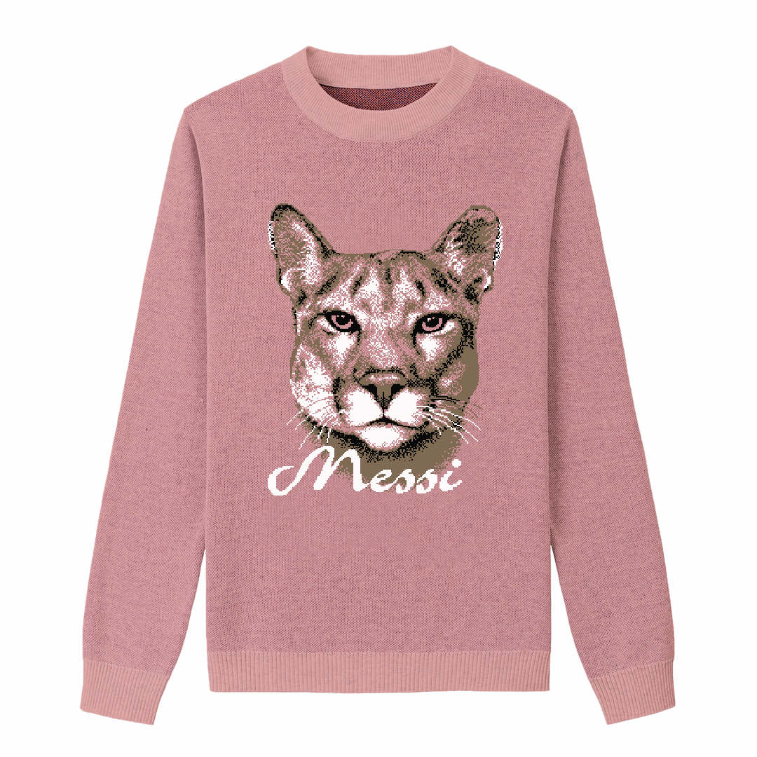 {Front} of {Chic Messi Sweater in Coral} from {Knitwise}