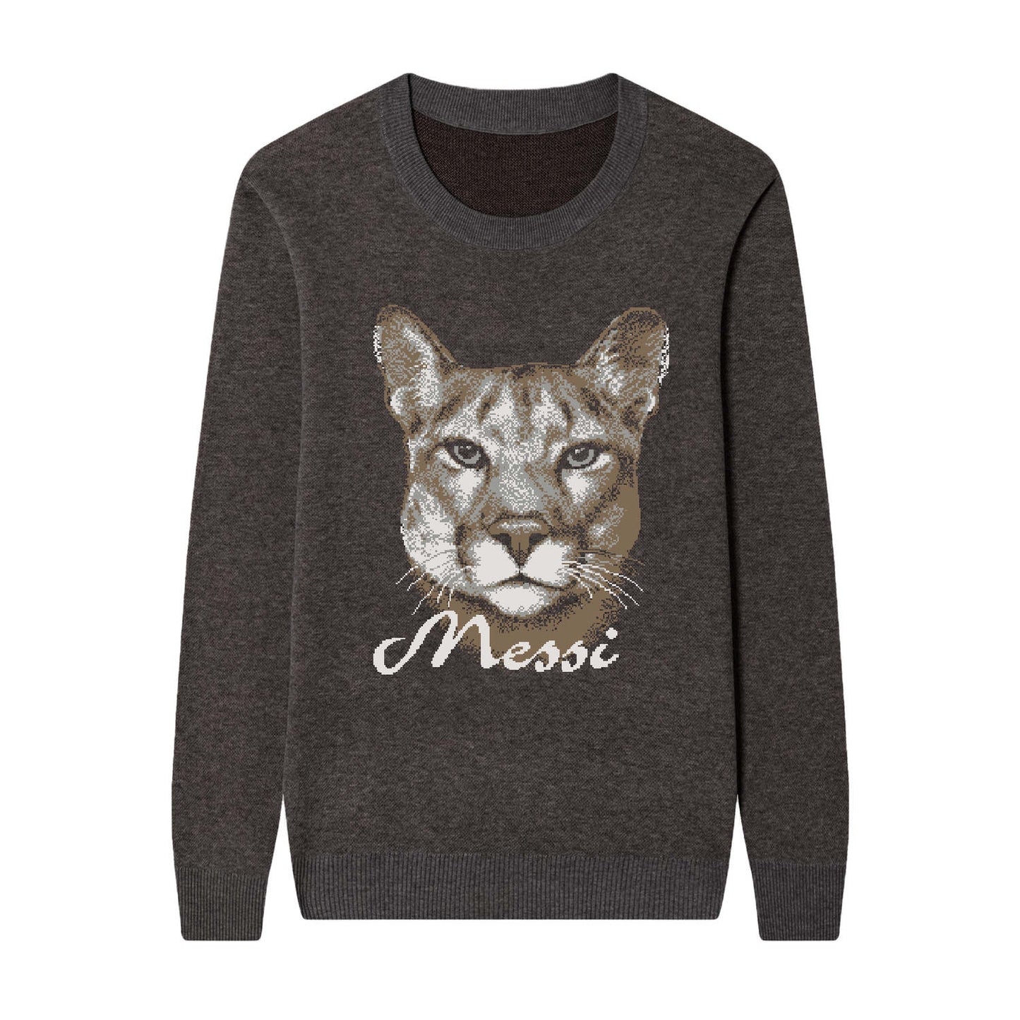 {Front} of {Chic Messi Sweater in Charcoal} from {Knitwise}