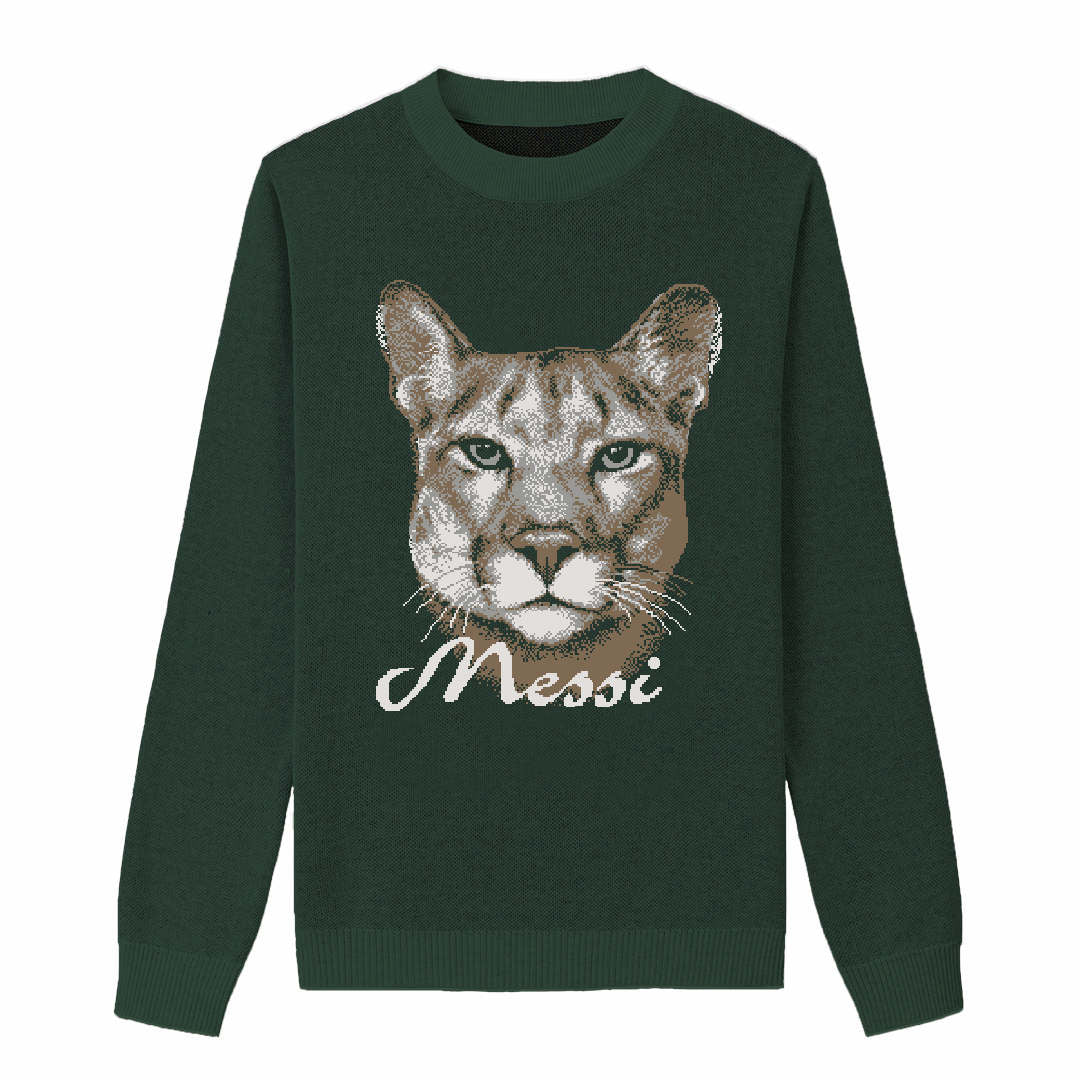 Front of Chic Messi Sweater in Pine from Knitwise