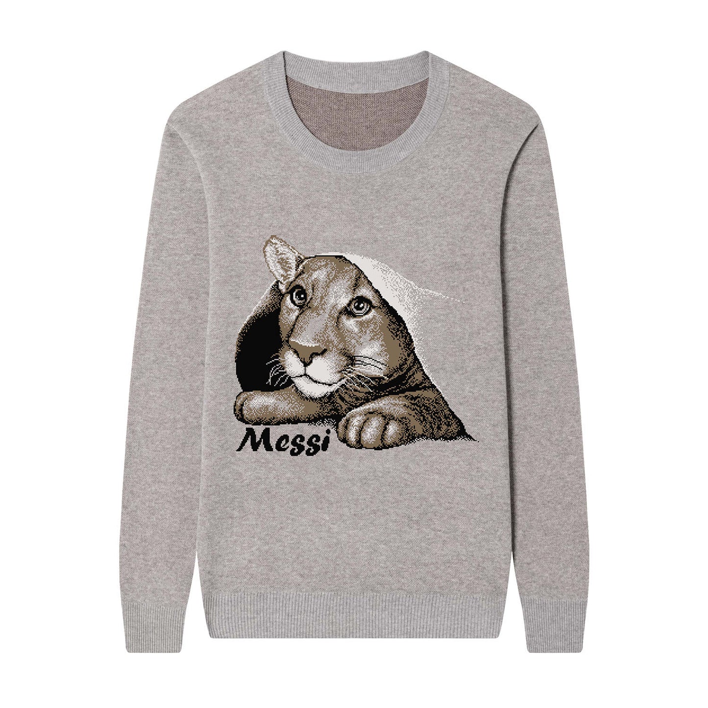 Front of Grey Playful Messi Sweater from Knitwise
