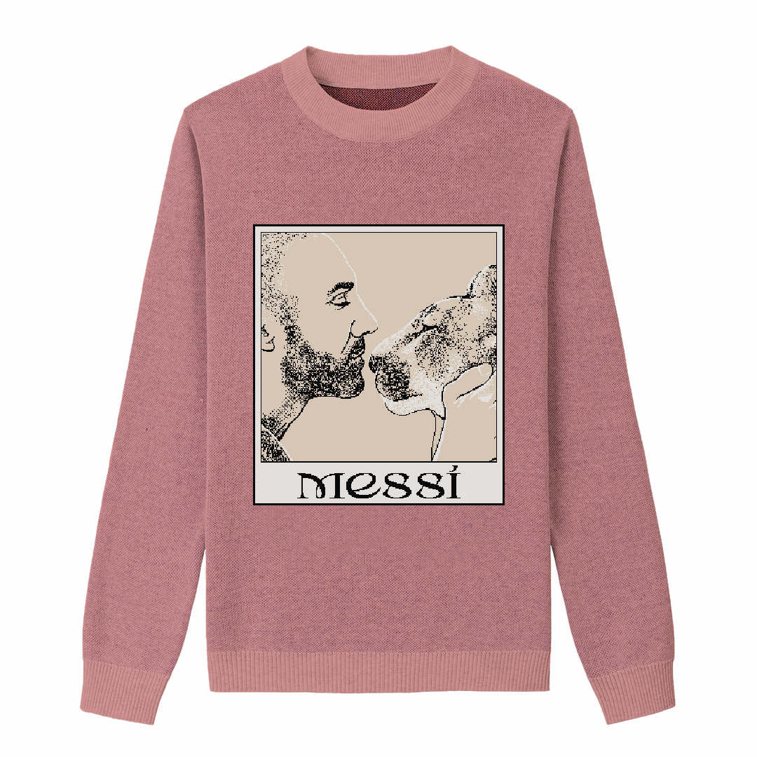 {Front} of {Coral Dad and Messi Sweater} from {Knitwise}