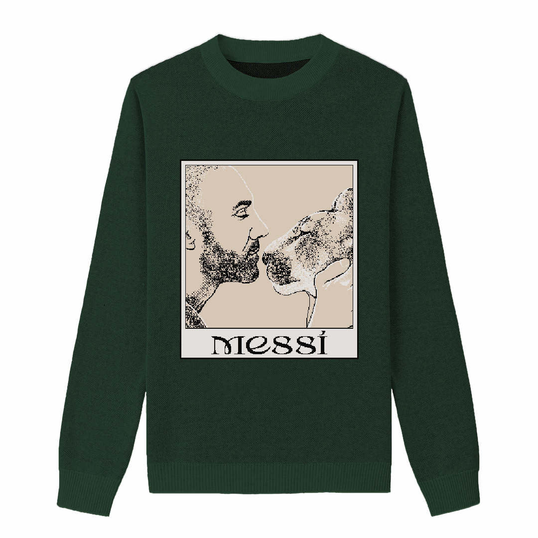 {Front} of {Pine Dad and Messi Sweater} from {Knitwise}