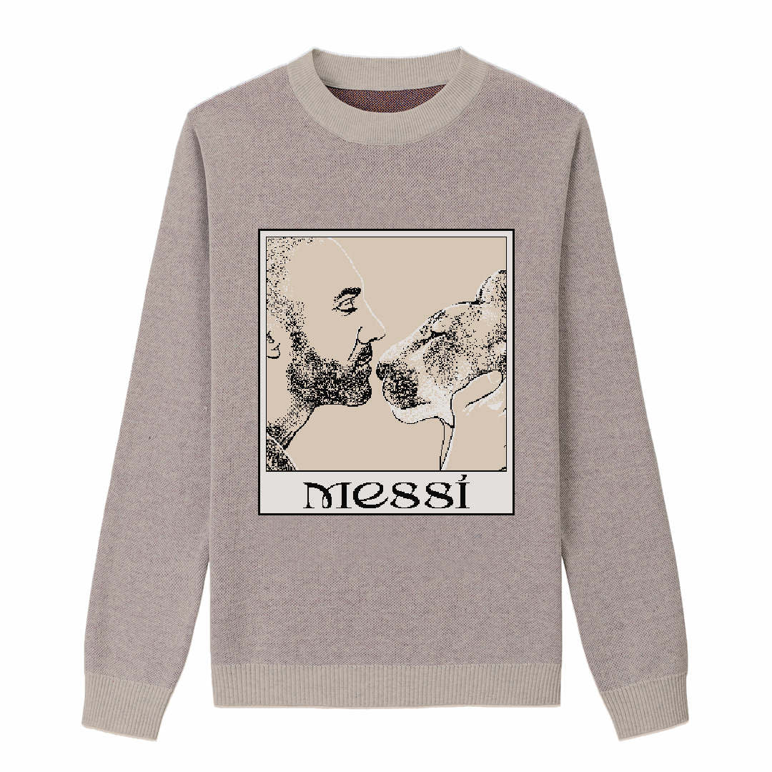 {Front} of {Bone Dad and Messi Sweater} from {Knitwise}