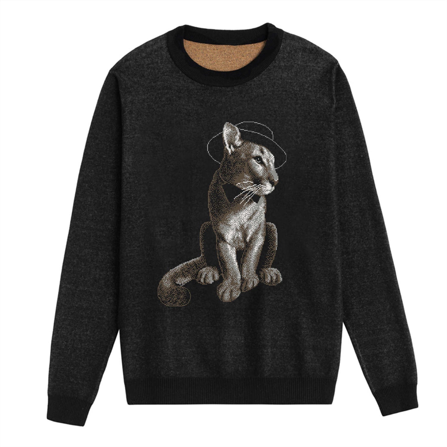 {Front of Black Stylish Messi Sweater from Knitwise}