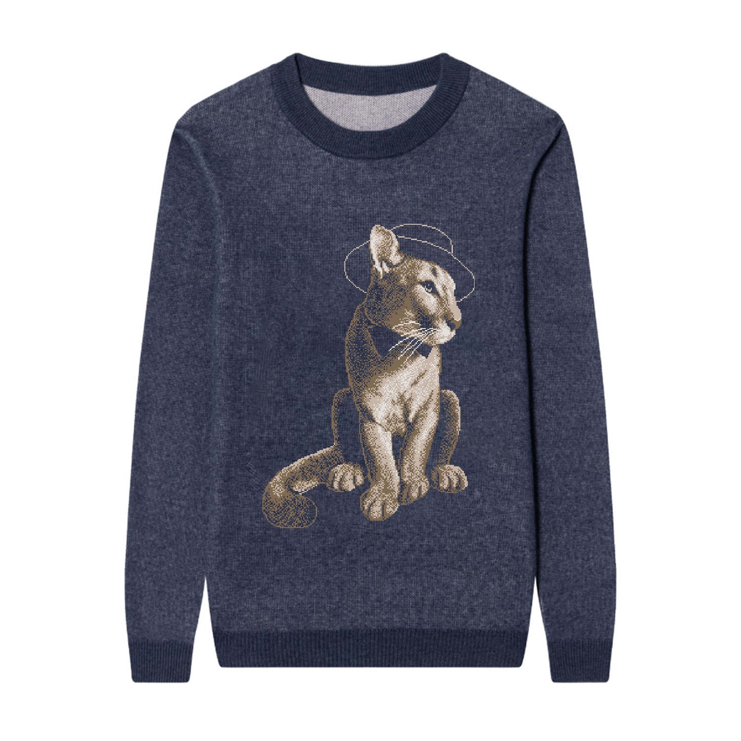 {Front of Navy Stylish Messi Sweater from Knitwise}