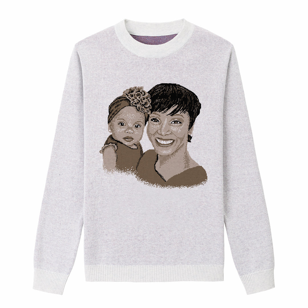 Front of Bone Custom Two Person Portrait Sweater from Knitwise