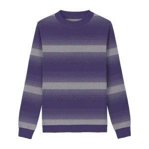 Blue and grey horizontal gradient sweater for a sleek, relaxed look.