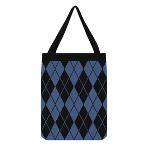 Black and deep blue argyle tote bag, classic and sophisticated