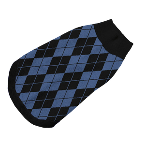 Black and blue argyle pet sweater, classic and charming