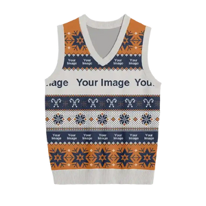 Navy and gold Christmas knit vest with elegant snowflake details