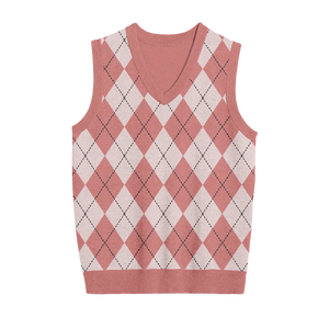 Pink and white argyle sweater vest for preppy, feminine outfit styling