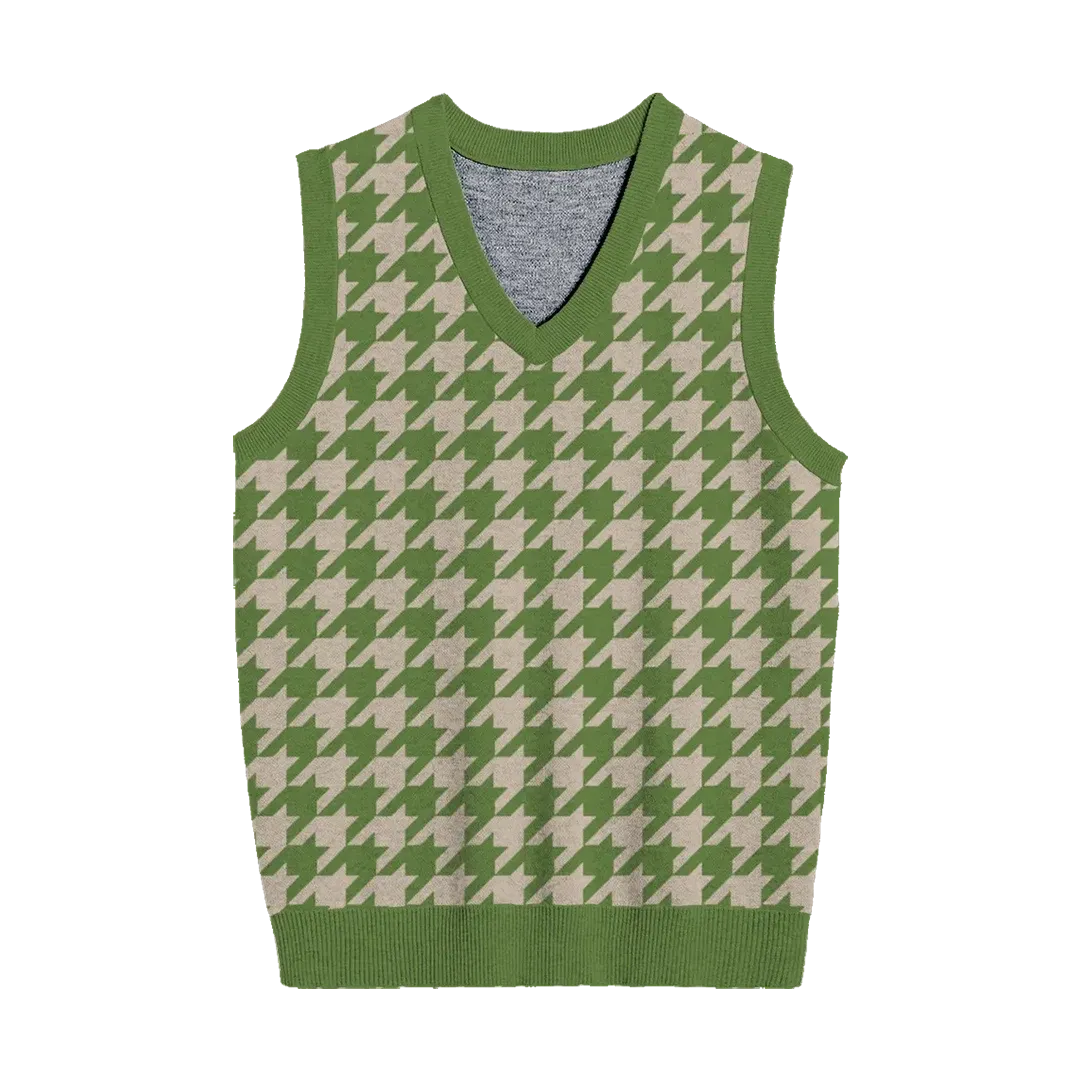 Unisex Green & Cream Houndstooth Vest