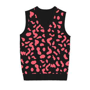 Black knit vest with hot pink leopard spots for edgy statement style