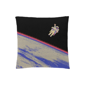 Black pillow case with astronaut above Earth, bold and space-themed