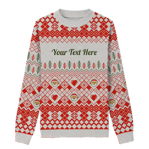 Cream Santa Heart Christmas Sweater. Soft and festive, this cream-colored sweater combines charming Christmas icons
