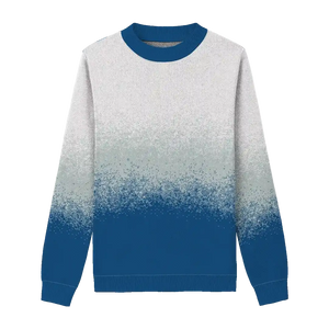 Gradient sweater from deep blue to light grey and white for a calm, modern style.