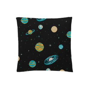 Black pillow case with colorful planets, vibrant and adventurous