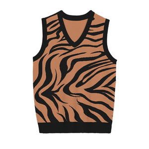 Orange and black tiger-print knit vest for bold streetwear style