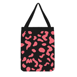 Black tote bag with pink leopard spots, playful and stylish for casual fashion
