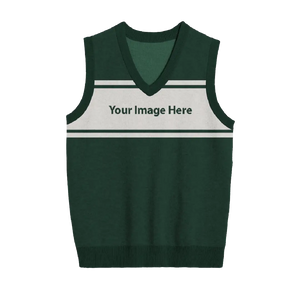 Black varsity knit vest with bold white stripe, customizable for teams