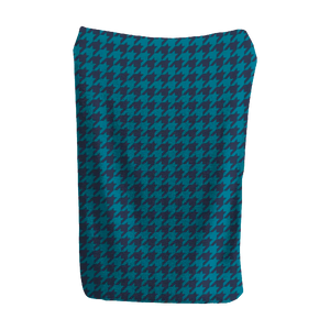 Navy and bright blue houndstooth blanket with a calming, modern design