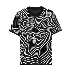 Black and white swirl pattern t-shirt, bold and artistic
