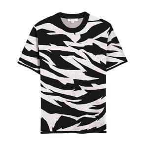 Black and white tiger stripe t-shirt, bold and high-contrast
