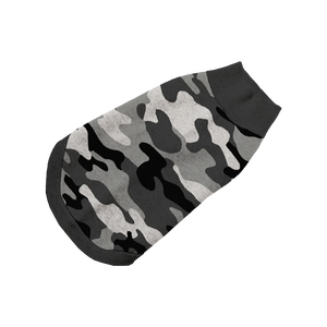 Black, grey, and white camouflage pet sweater, modern and edgy