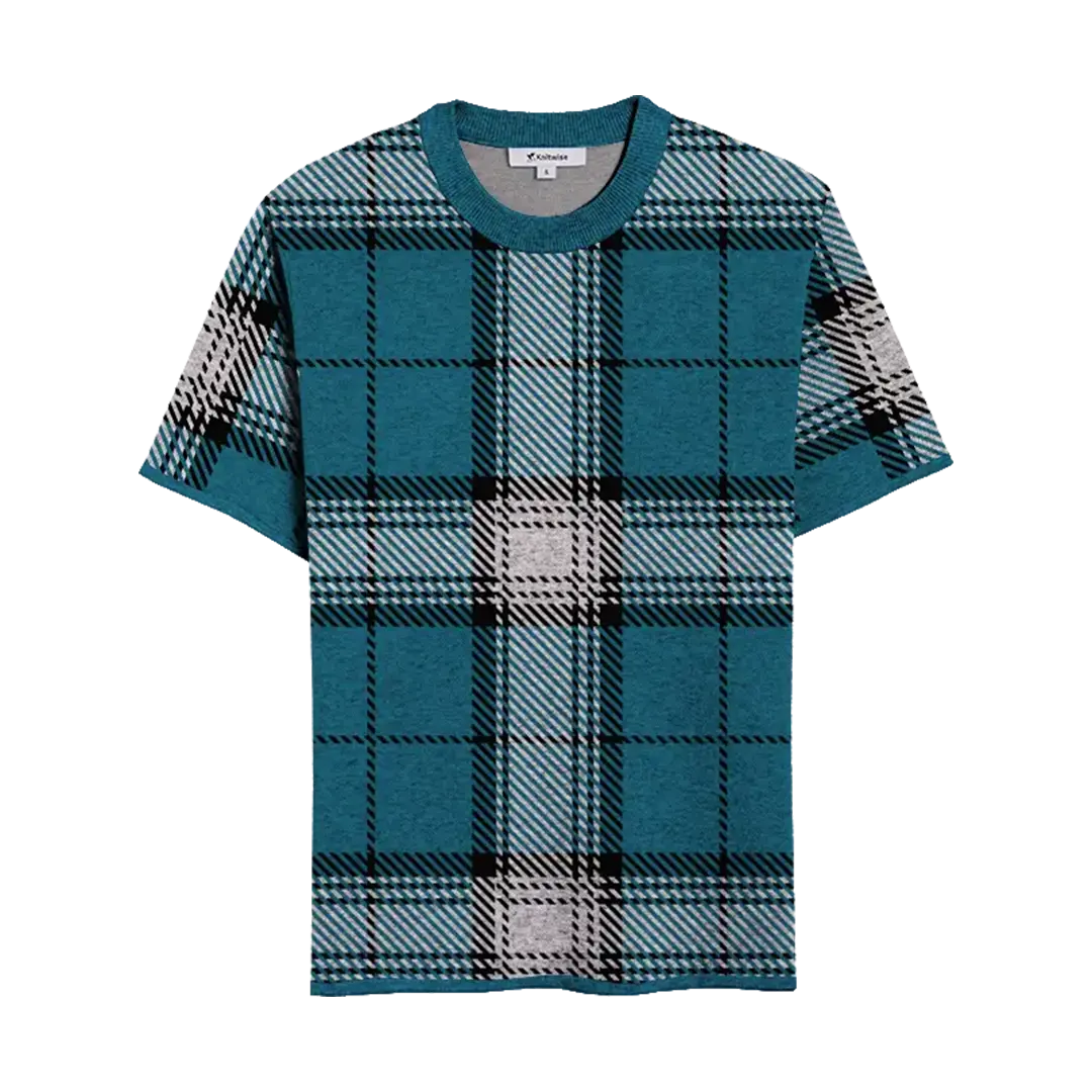 Harbor Mist Plaid Knitted T-Shirt