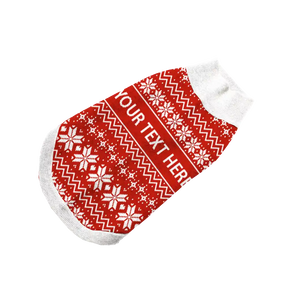Red pet sweater with white snowflakes, festive and customizable