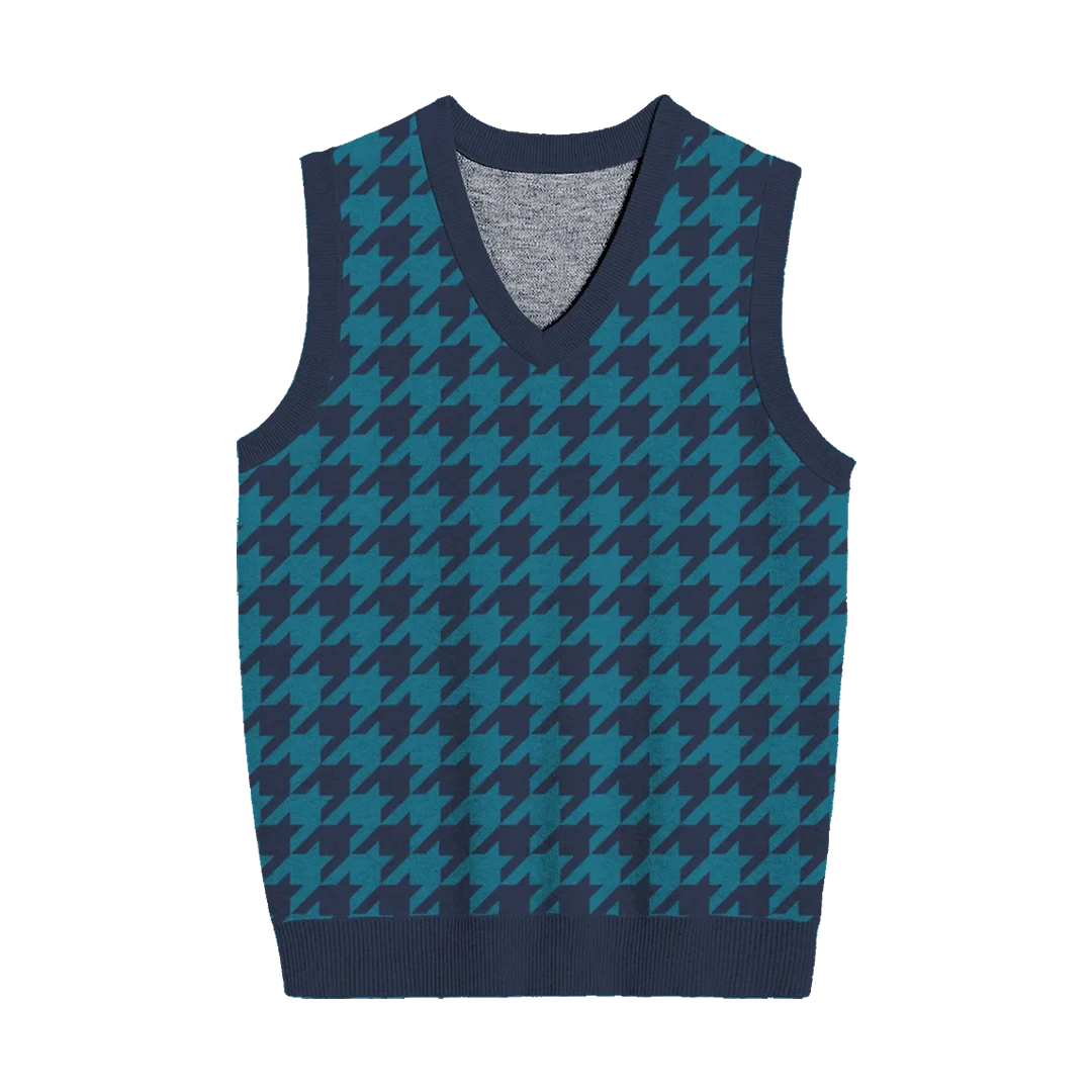 Modern Navy & Blue Houndstooth Vest