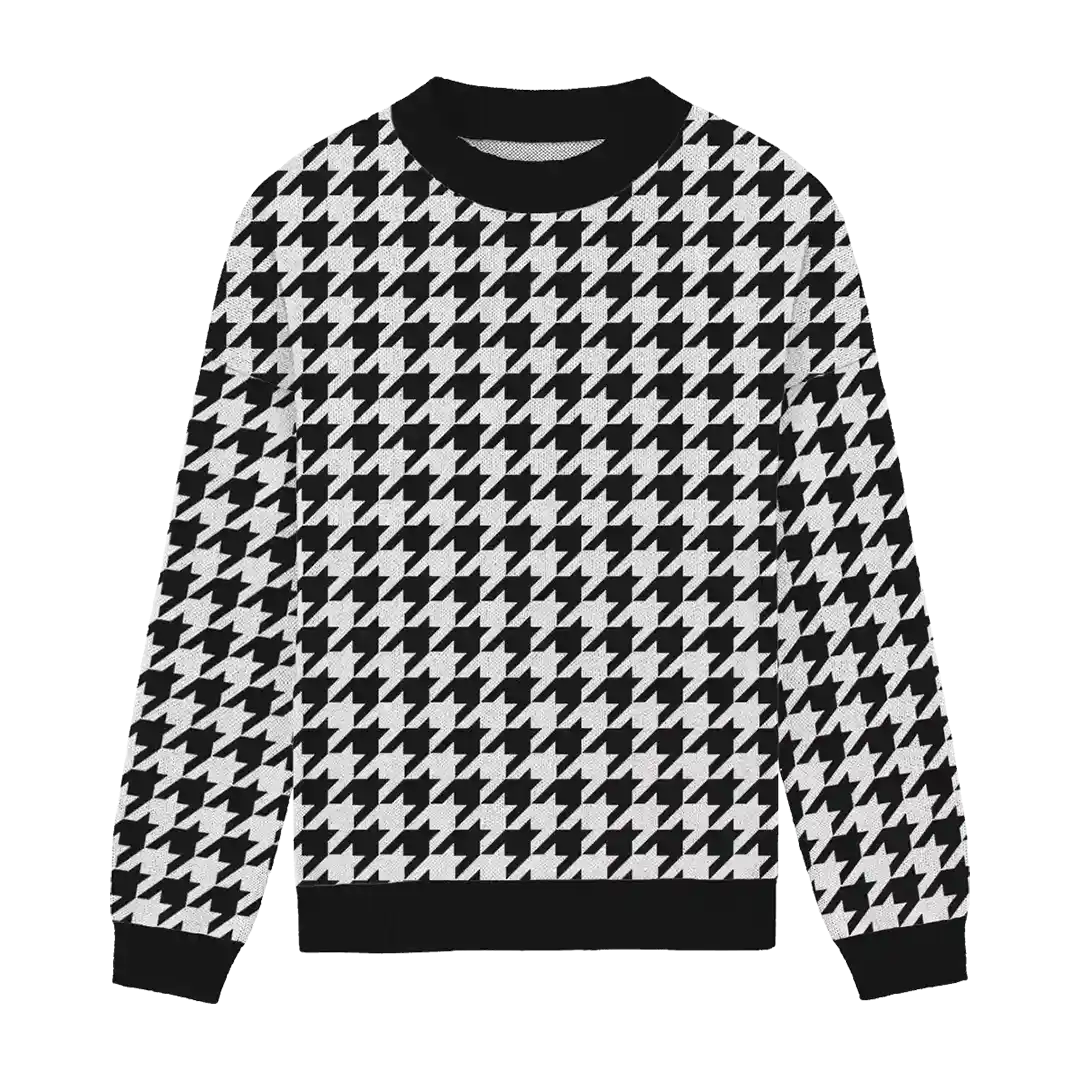 Monochrome Houndstooth Relaxed Fit Sweater