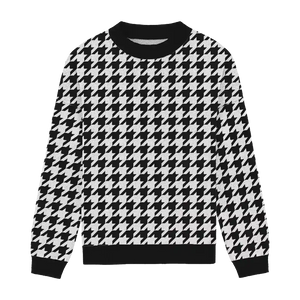 Black and white houndstooth relaxed-fit sweater, sleek and versatile