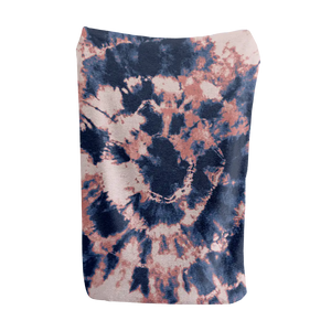 Navy, brown, and white tie dye blanket with an earthy boho style