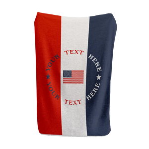 Red, white, and navy American flag blanket with bold vertical stripes