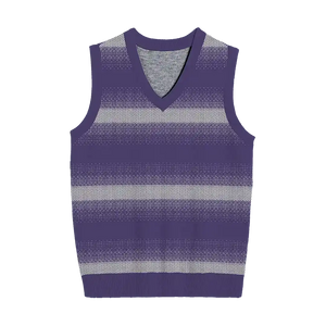 Navy, blue, and grey gradient knit vest for modern layered looks