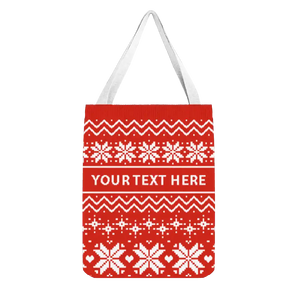 Bright red Christmas tote bag with white snowflakes, festive and customizable for gifts