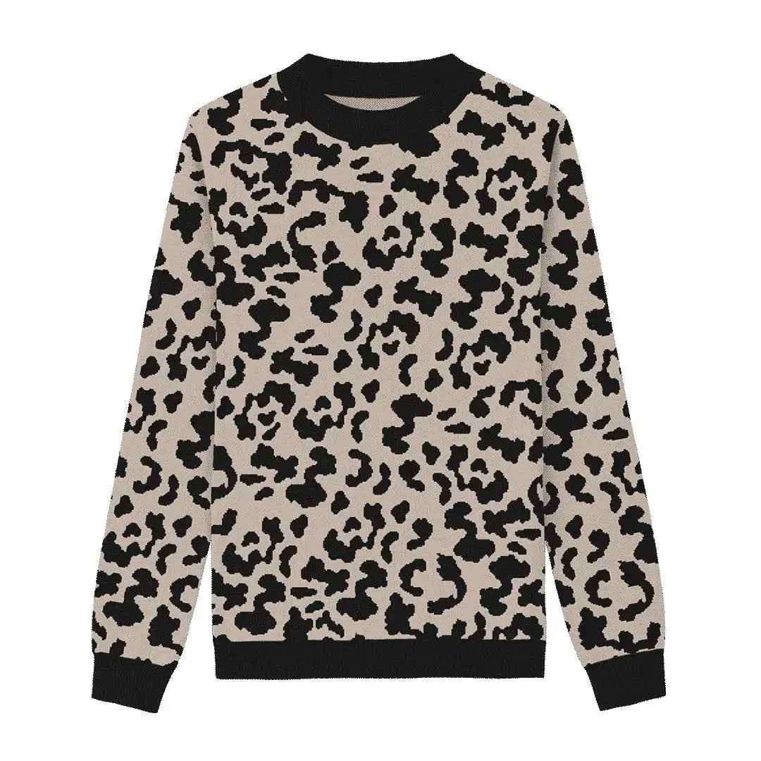 Sandy Beige Leopard Marked Pullover Sweater