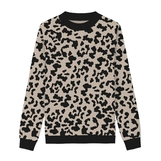 Sandy Beige Leopard Marked Pullover Sweater