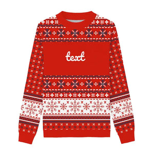 Bright red sweater adorned with delicate white snowflake patterns for a classic Christmas style.