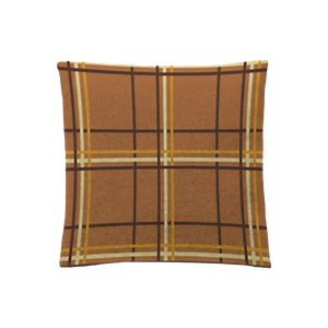 Brown plaid pillow case with golden yellow accents, rich and elegant